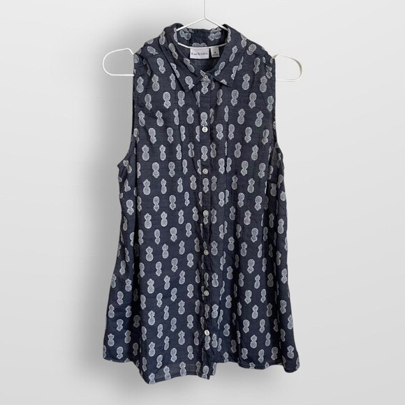 Kim Rogers Pineapple Sleeveless Button Down M - Picture 2 of 7